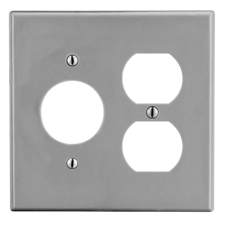 Hubbell Wiring Device-Kellems Wallplate, 2-Gang, 1) Duplex 1) 1.40" Opening, Gray P78GY